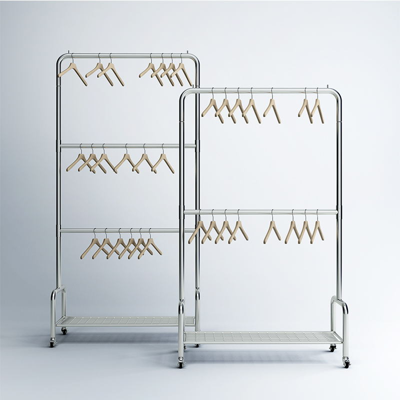 Mirror Stainless Steel Clothing Store Three-Tier Display Rack Floor-Standing Rack Women's Clothing Store Double-Layer Mobile Gantry Clothes Rack Bedroom