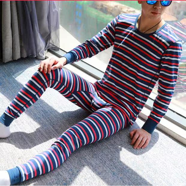 Men's thin leggings Cotton men's autumn pants base warmth Classic stripe color