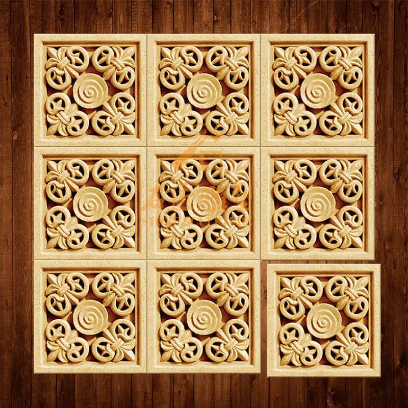 Artificial sandstone relief TV Background wall Cubism Culture stone pure handmade Chinese style decorative plate hollowed floral decoration plate
