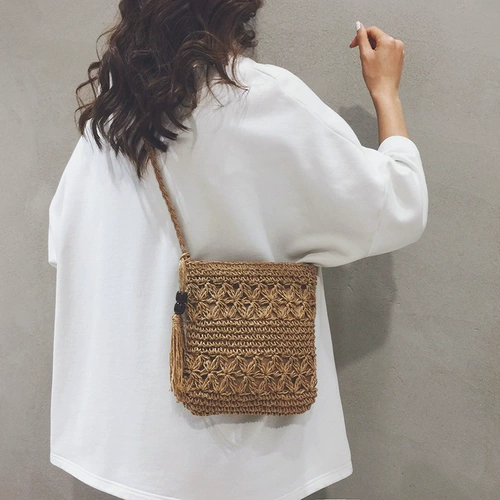 Летняя ретро сумка через плечо, соломенный мобильный телефон, сумка для телефона