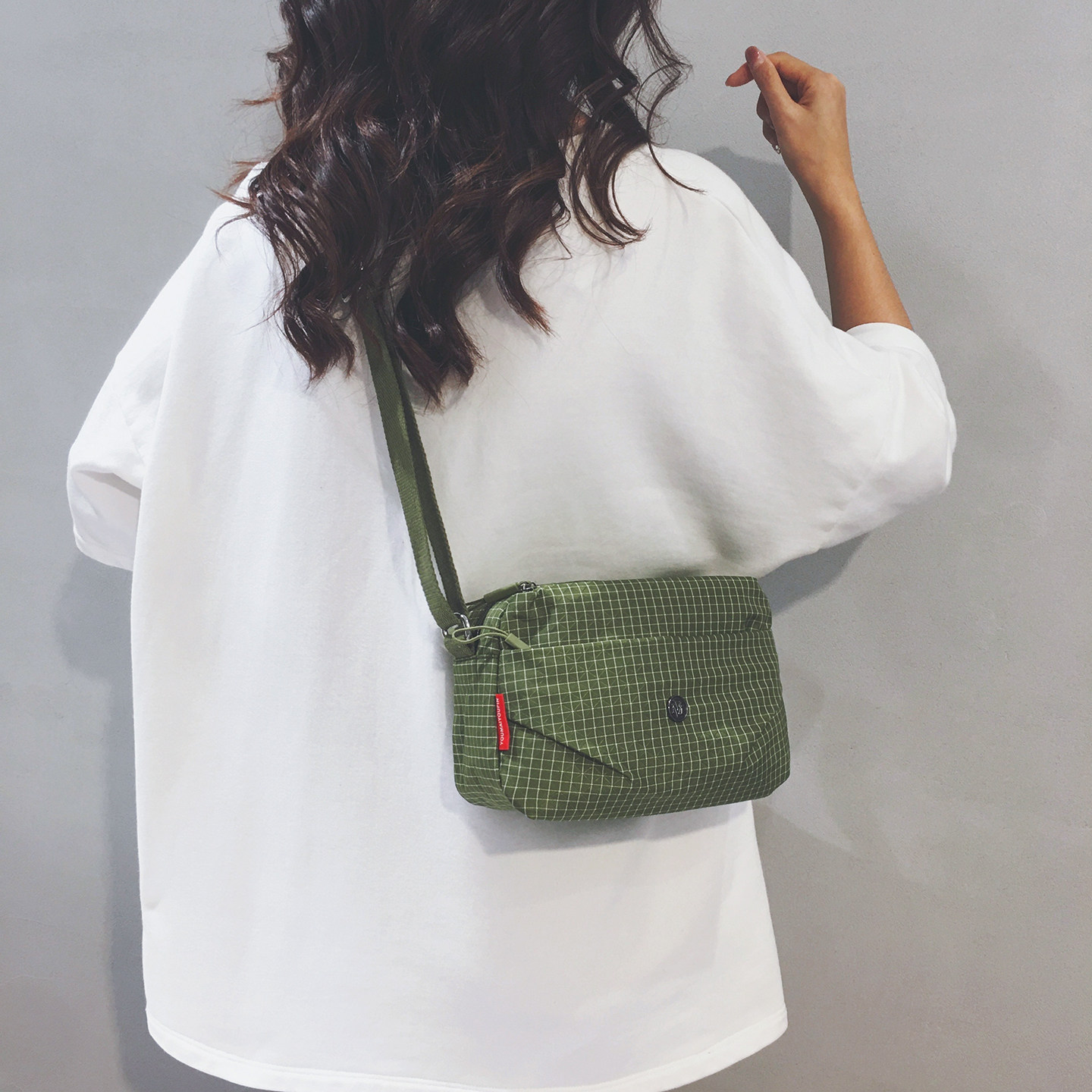 Linglan four-color fashionable plaid canvas crossbody small square bag