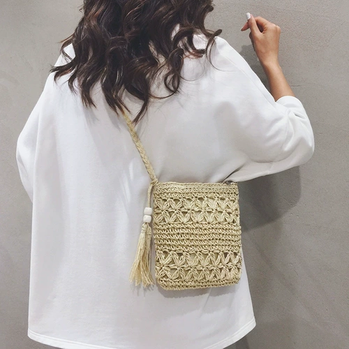 Летняя ретро сумка через плечо, соломенный мобильный телефон, сумка для телефона