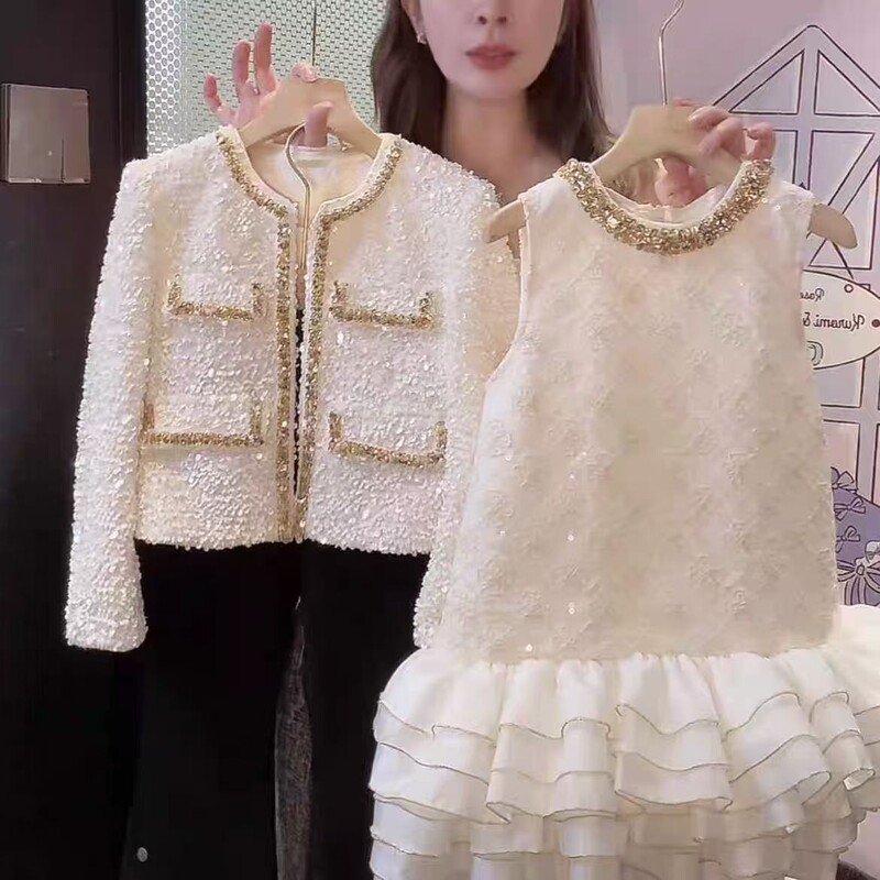 New Style Children's Sleeveless Cake Dress Two-Piece Set for Girls, High-End Formal Dress for Autumn