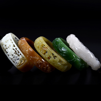 Natural Hetian jade carved bracelet hollow live female Xinjiang white jasper smoke purple lotus root pink green Kuan Wangfu