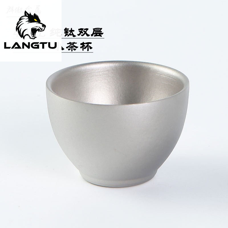 Pure titanium double-layer small teacup outdoor camping kung fu teacup drinking tea brewing tea multi-person single tea wine cup 40ML
