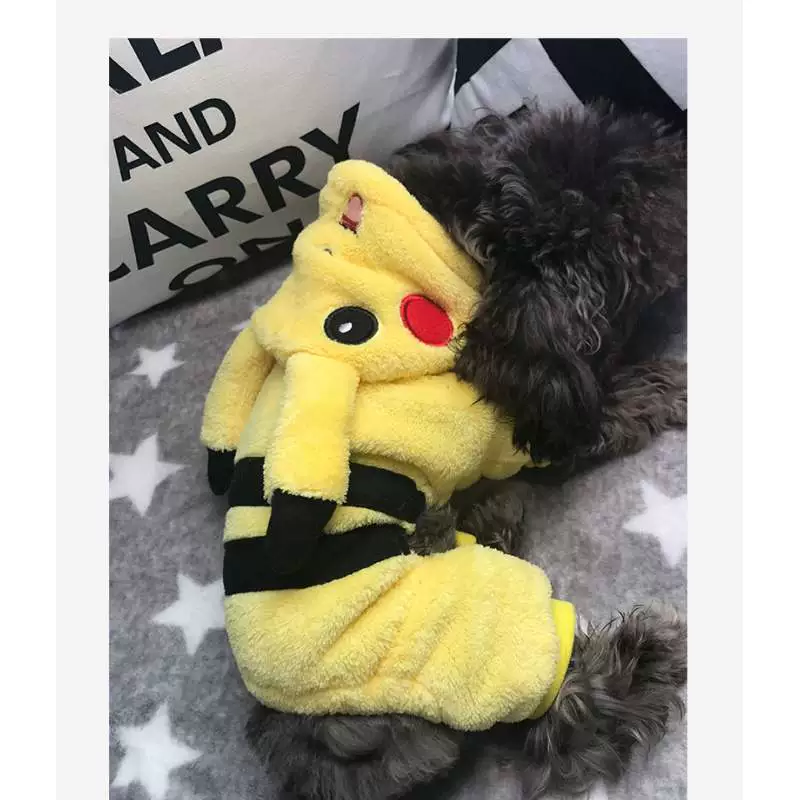 Teddy quần áo thú cưng pikachu phim hoạt hình flannel bốn chân quần áo mô hình mùa thu và mùa đông hơn gấu pug Golden retriever mèo trang phục - Quần áo & phụ kiện thú cưng