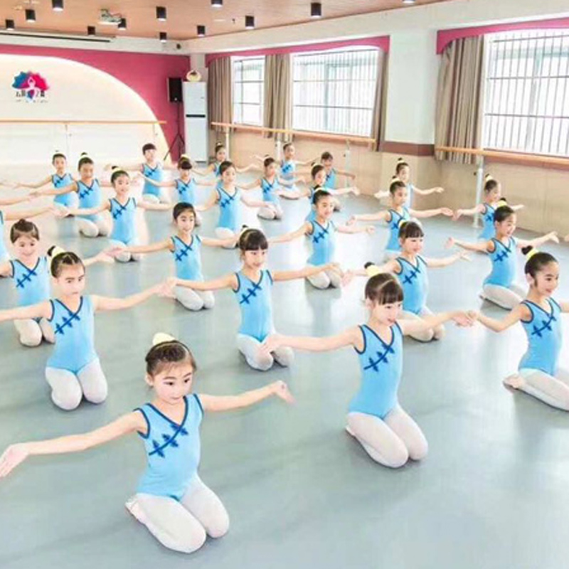 Children's long-sleeved dance clothes children's autumn and winter open crotch training clothes girls' short-sleeved Chinese style national buckle gym clothes