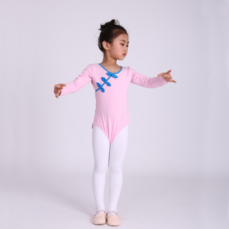 Children's training clothes autumn and winter buckle Chinese style dance clothes girls long sleeve folk dance gymnastics clothes jumpsuit
