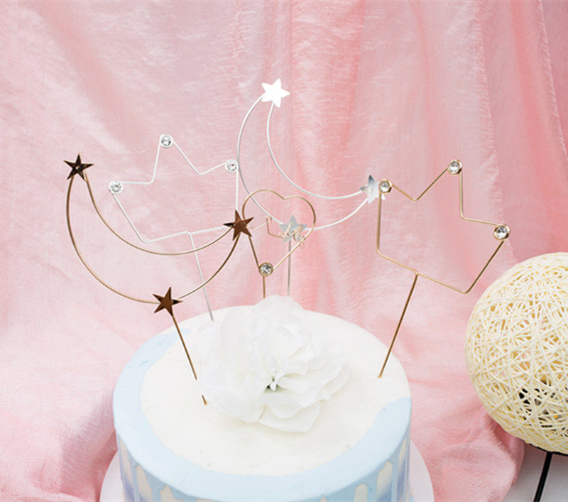 Net Red Cake Decoration Inserts CREATIVE IRON ART DIAMONDS CROWN LOVING PEARL MOON STARS IRON ART PLUGIN