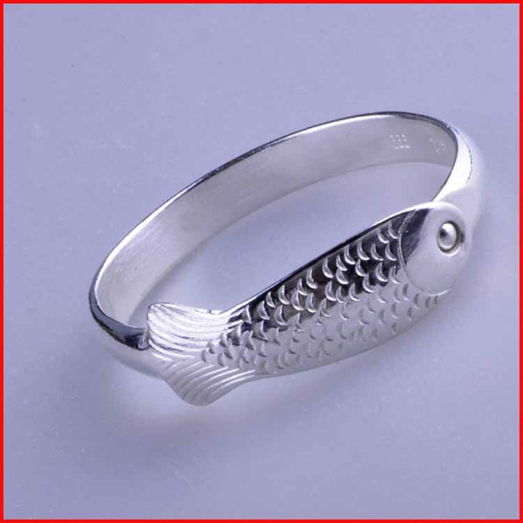 Wenze 100-year-old silver square auspicious buckle fish silver bracelet silver jewelry silver bracelet hand-made NO150