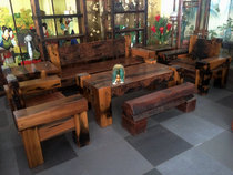 Old boat wood sofa table and chair combination Boat wood furniture Provincial and municipal solid wood living room Villa leisure tea table Coffee table Sofa and chair