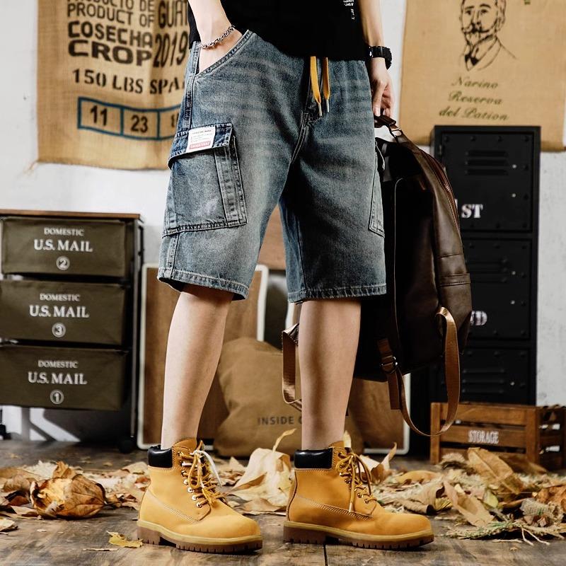 2026 Casual Loose Vintage Multi-Pocket Denim Shorts for Men, 5-Point Length, ins Summer Thin and Cool Five-Point Shorts, Plus Size