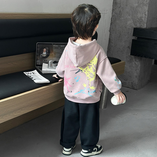 Boys' Pink Sweatshirt Autumn 2025 New Spring and Autumn Children's Stylish Trendy Boys' Hoodie Top