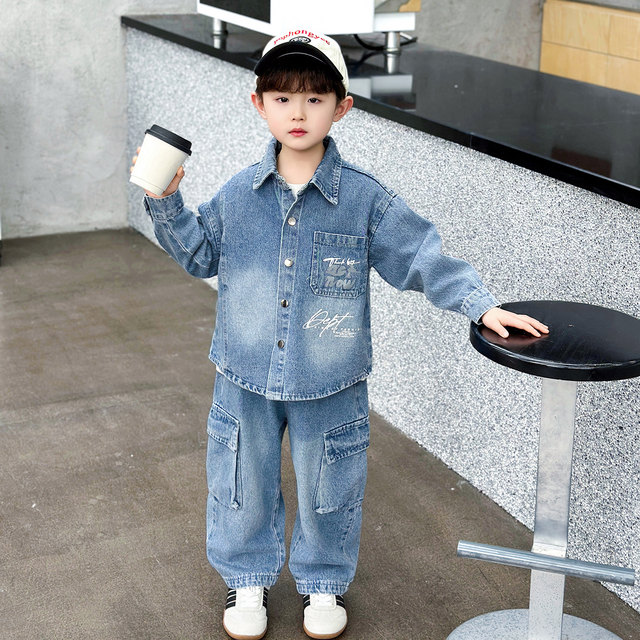 Boys' Denim Suit, Trendy and Stylish, 2026 New Spring Collection, Korean Style, Eye-Catching Children's Jacket, Spring and Autumn Clothing
