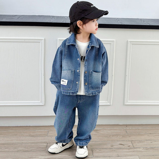 Boys' Denim Suit Spring Outfit 2026 New Cool and Stylish Children's Clothing Three-Piece Set Spring and Autumn Handsome Baby Clothes