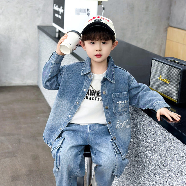 Boys' Denim Suit, Trendy and Stylish, 2026 New Spring Collection, Korean Style, Eye-Catching Children's Jacket, Spring and Autumn Clothing