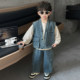 Boys' Three-Piece Vest Set, Thin Spring Outfit, 2026 New Spring and Autumn Fashion, Children's Korean-Style Trendy Denim Suit