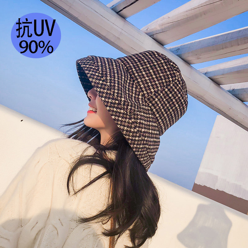 Japanese Fisherman Hat Lady Autumn Winter Korean Edition Day Ensemble Plaid Casual Boomers Personality Hats Retro Art Shading Basin Hat