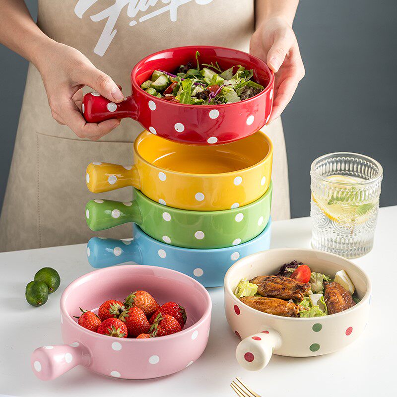 Nordic ins ceramic instant noodle bowl single creative cute fruit bowl breakfast with handle baking bowl home baked rice bowl
