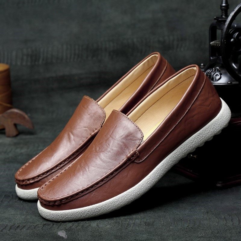 Tide Cards Bean Shoes Men 2022 Spring Autumn New Men's Soft Bottom Casual Leather Shoes Leather 100 Hitch A Foot foot Lazy Shoes