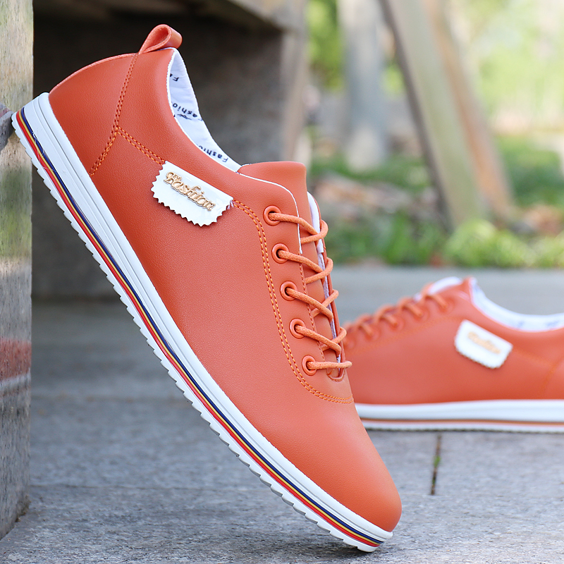 South Korean casual small leather shoes men's fall new 100 hitch soft bottom small white shoes Han version Lacing Tide Shoes Youth Men's Board Shoes
