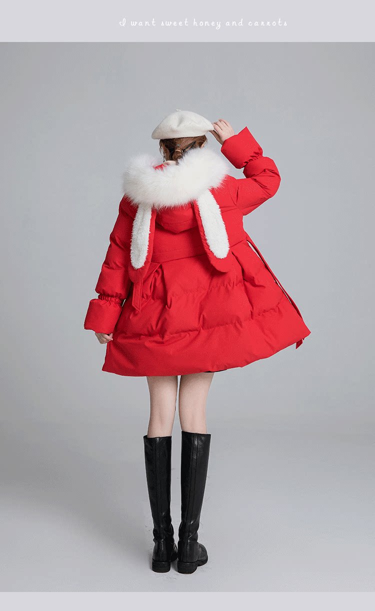 Big fur collar rabbit ears hooded cotton-padded jacket women 2021 ...