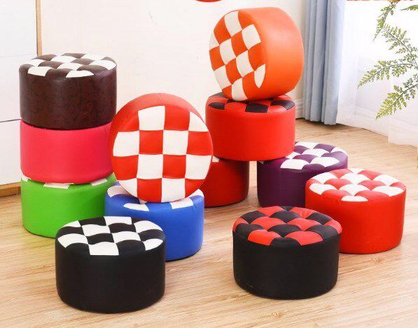 Small round leather fur household leather bench parlour Peden soft bench dwarf soft surface moving thickening and slipping