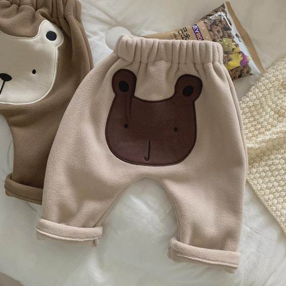 Autumn baby big PP pants plus velvet warm trousers for outer wear for boys and girls baby big butt pants Korean style harem pants