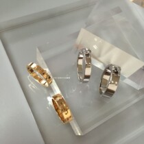 Not easy to fall color belt buckle ring brief lukewarm wind plated 18K gold titanium steel wide version H buckle micro-inlaid drill ring ring