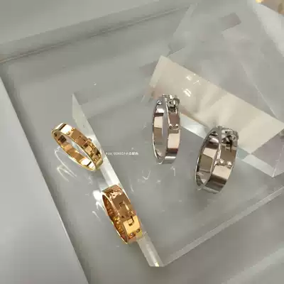 Not easy to fade belt buckle ring simple cold air plated 18K gold titanium steel wide version H buckle micro diamond ring