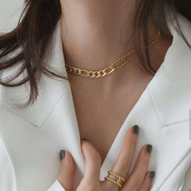 Extremely minimalist about 100 lap asymmetric chain lock bone chain splicing neck chain short money chain female titanium steel plated real gold choker