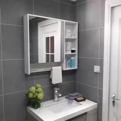 Bathroom mirror cabinet hanging wall type smart cosmetic room mirror bathroom cabinet solid wood toilet mirror with shelf