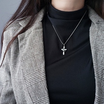 925 Silver Cross Ladies Necklace Crown choker sweater Chain Jewelry Simple Plain Silver Pendant 1987