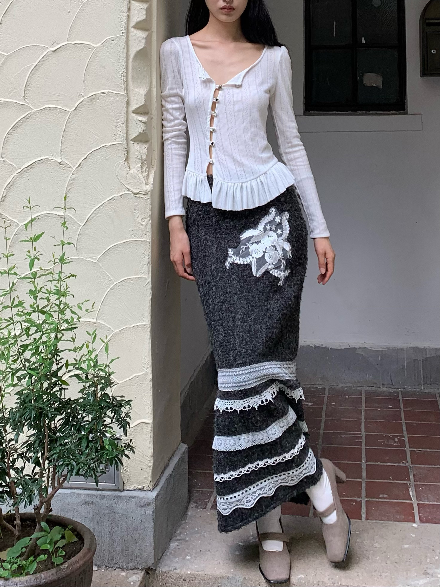 In Stock Chipchipshop Original Gray Thick Knit Skirt Sweet Doll