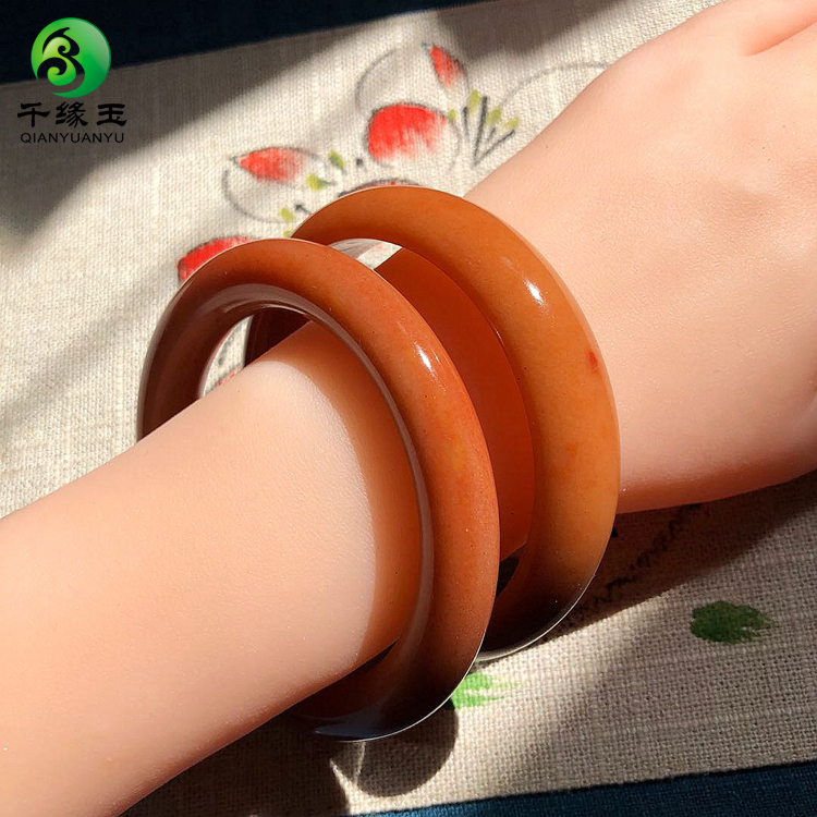 Xinjiang natural jade bracelet desert lacquer red bracelet gold silk jade bracelet Gobi jade colorful jade Tianshan emerald green bracelet