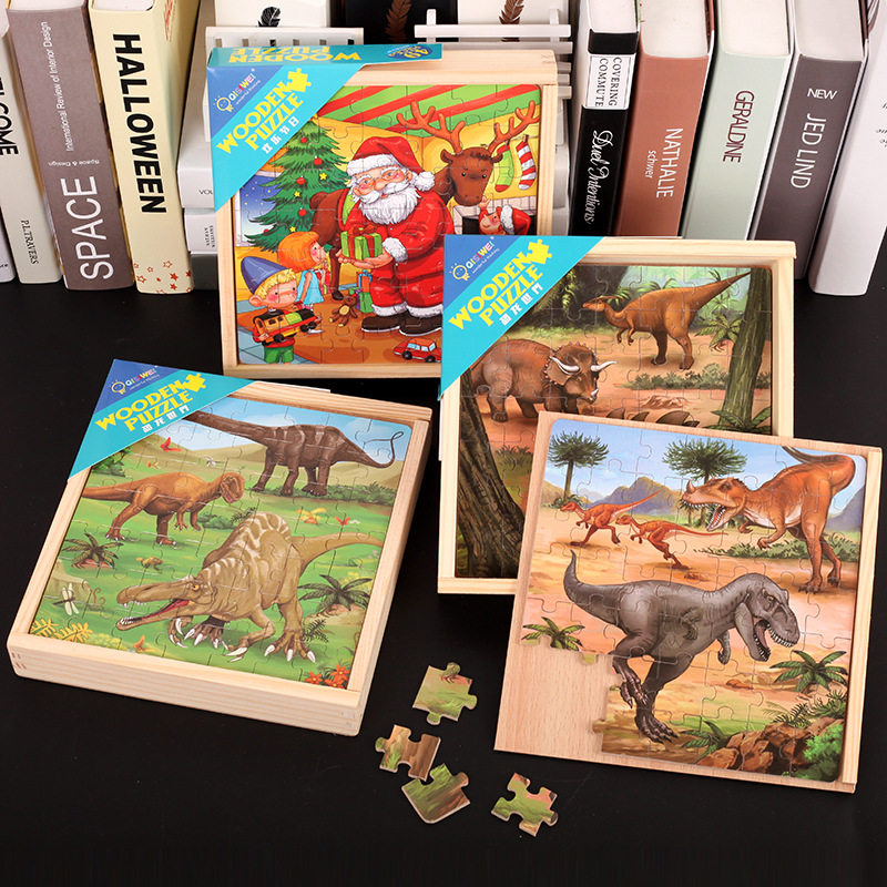 49 pieces wooden dinosaur jigsaw puzzle children 3-4-6-8 years old boys educational toys intelligence development Montessori early education