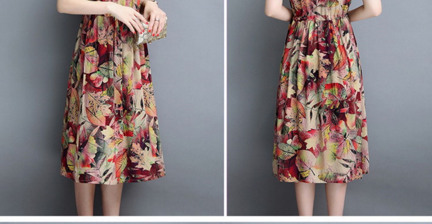 Váy lụa cotton mùa hè quý phái cho phụ nữ trung niên ngực rộng đầu gối Váy dài nữ trung niên Váy ngắn tay - Quần áo của mẹ áo thun nữ trung niên