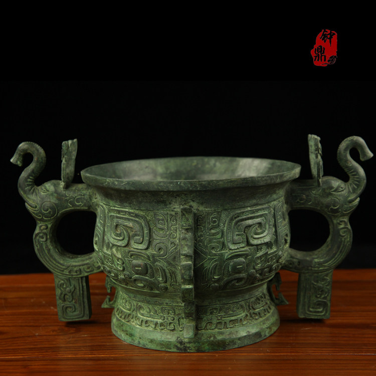 Zhong Ding bronze ware) antique craft gift decoration) gift home furnishings)) bronze food uproware) like the first ear animal face pattern