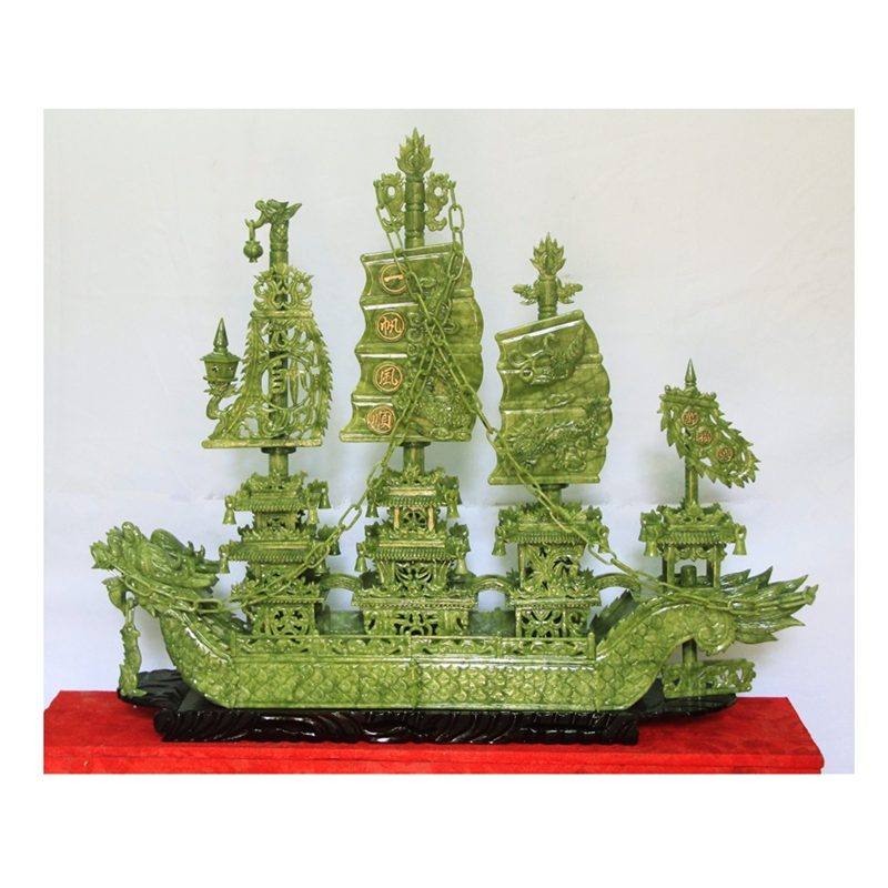 80 cm Natural Jade Instrumental Double Head Dragon Boat Swing Piece One Sail Smooth Jade Home Swing Accessories Business Gift