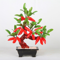 Natural jade 18 chili tree panned with living room home decoration products Xuanguan creative jade pendulum pieces gift-giving bonsai
