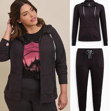 Костюм для фитнеса 2484露营系列欧美软糯特大码黑灰色t恤速干夹克运动裤200300400斤 29534