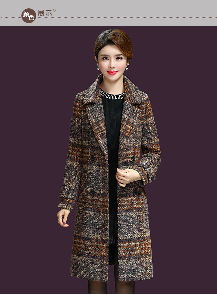 Áo khoác cashmere kẻ sọc dày cao cấp mùa đông 2018 mới dài qua đầu gối lông cừu houndstooth áo khoác phao nữ