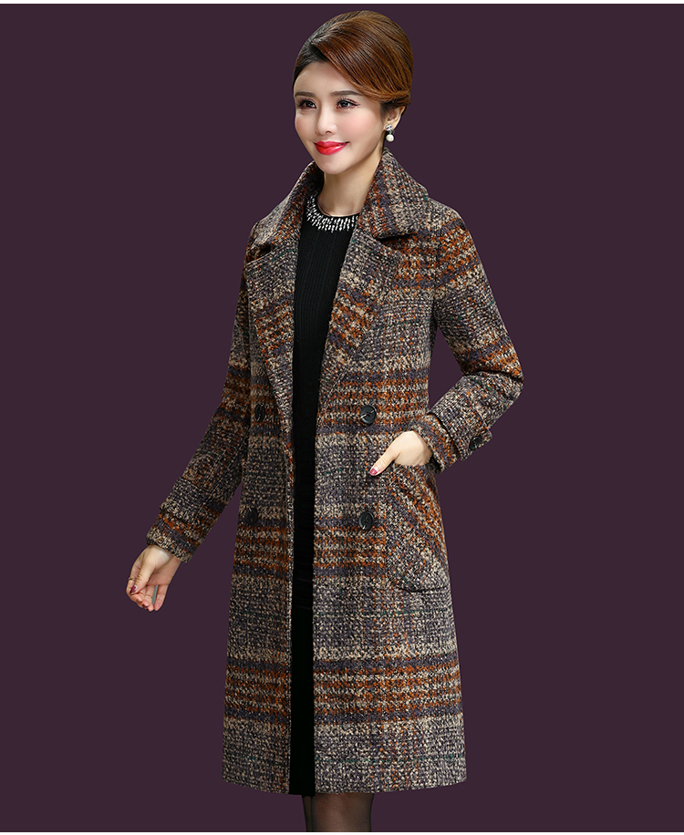 Áo khoác cashmere kẻ sọc dày cao cấp mùa đông 2018 mới dài qua đầu gối lông cừu houndstooth áo khoác phao nữ