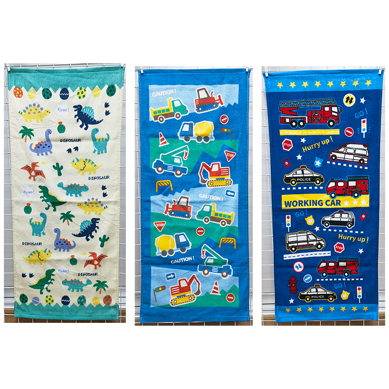 34X80Cm Dinosaur Car Excavator Cartoon Cotton Soft Absorbent Adult and Kids Face Wash Towel Long Towel
