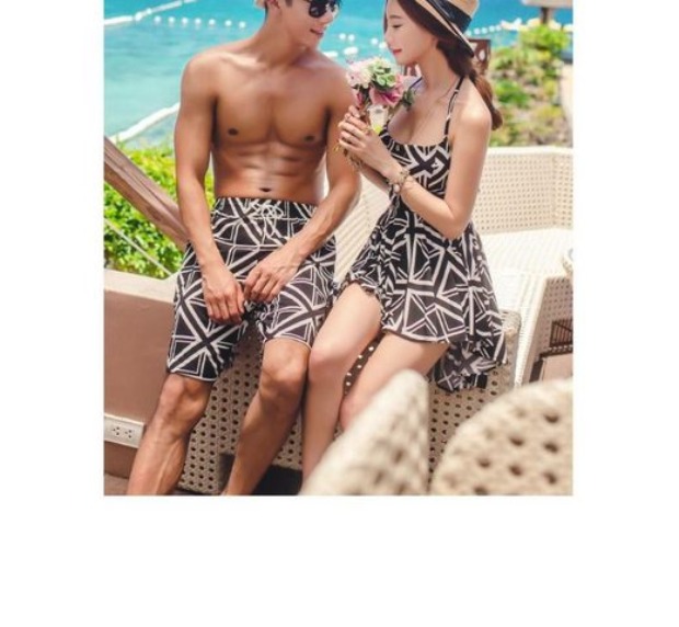 Cặp đôi thời trang mới của Hàn Quốc đồ bơi kiểu váy một mảnh thu thập bảo thủ che bụng nóng bỏng áo tắm nữ đồ bơi - Vài đồ bơi 	đồ đôi đi biển cặp	