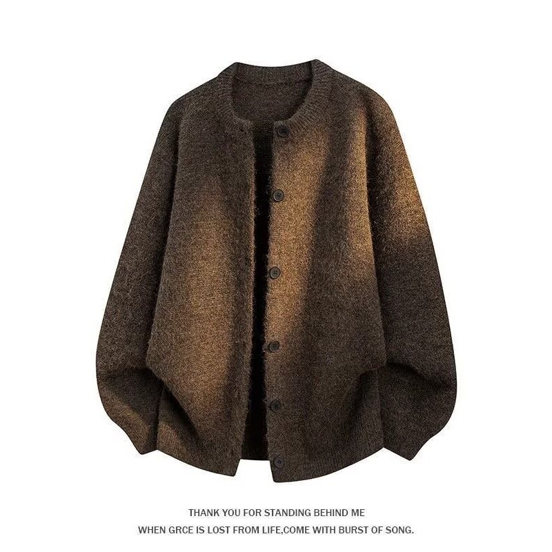 American-Style Solid Color Button-Down Lazy Cardigan Sweater for Men 2026 Trendy Brand Loose Casual Versatile Knit Jacket