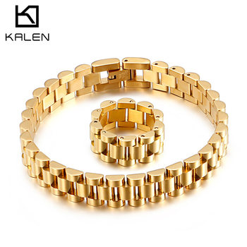 Enjoy jewelry together, japanese and korean trendy simple titanium steel watch chain bracelets, personalized business men's rings and accessories wholesale
