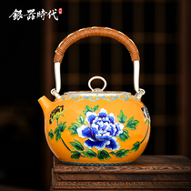  Silver Age Silver pot Sterling silver 999 kettle Japanese-style Qibao Yaki Rich Peony household handmade silver teapot