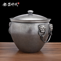 Silver Age Beast Head Sterling Silver 999 Automatic Water Bucket Large Wine Tank Storage Tea Jar Wine Barrel Handmade Foot Silver Water Tank