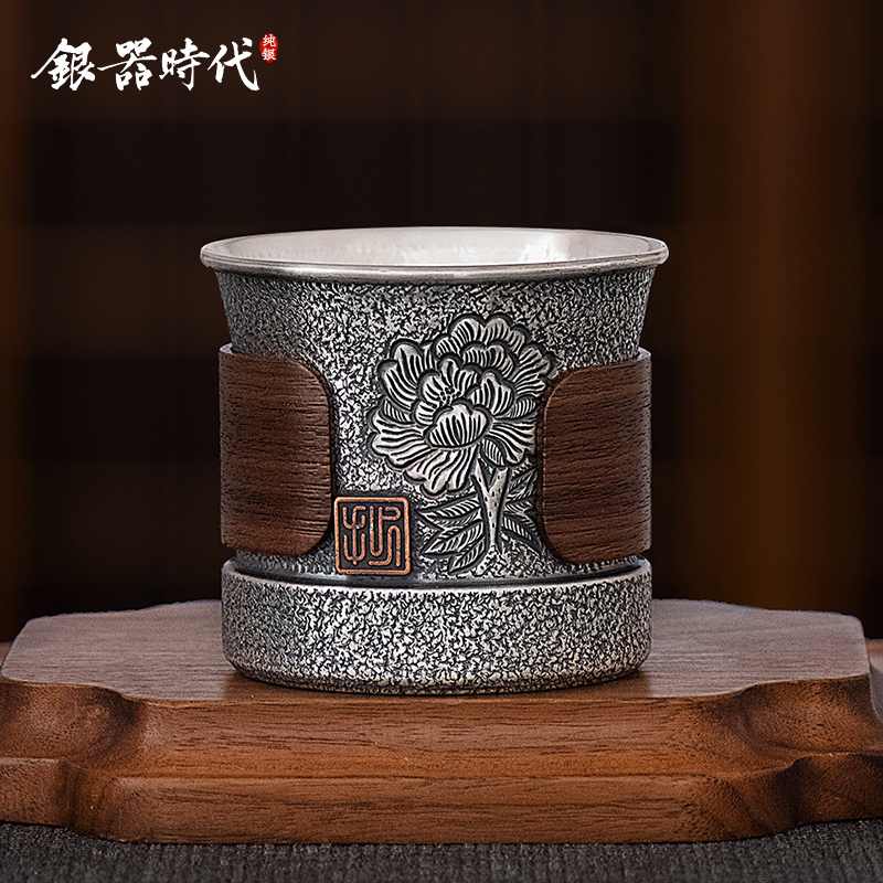 Silver Age 999 Pure Silver Tea Cup, Wine Cup, Large Capacity Master Cup, Anti-Scalding Silver Cup, Handmade Tea Tasting Cup, Water Cup